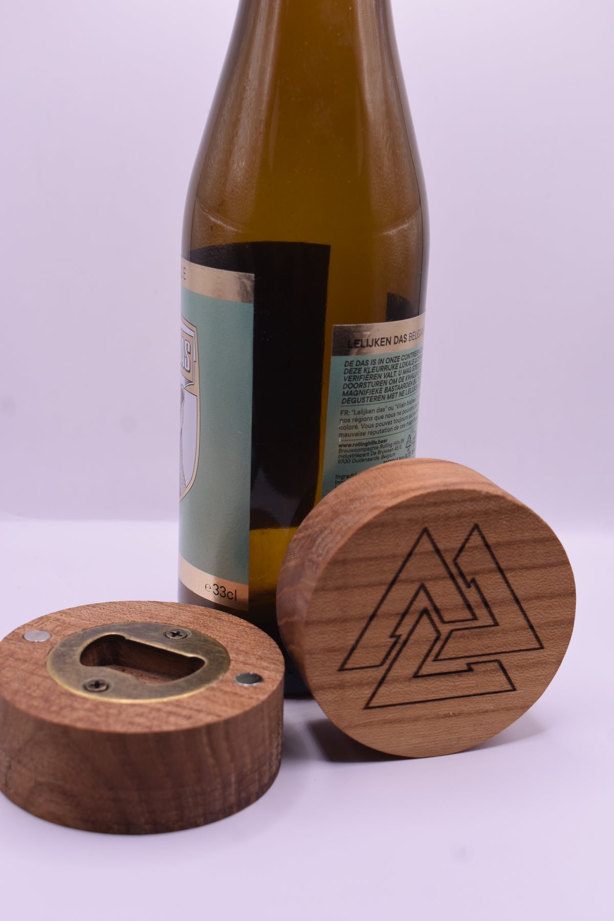 Viking flesopener (rond) in massief iep – Valknut gravure