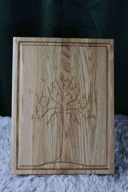 Eiken steakplank met sapgoot – White Tree (fantasy gravure)