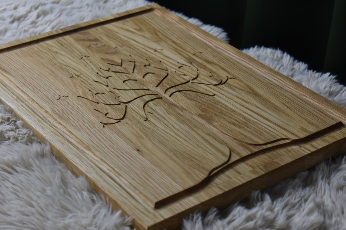 Eiken steakplank met groef - White Tree (fantasy gravure)