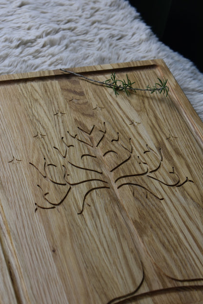 Eiken steakplank met sapgoot – White Tree (fantasy gravure)