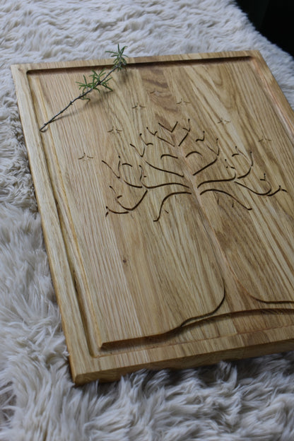 Eiken steakplank met sapgoot – White Tree (fantasy gravure)