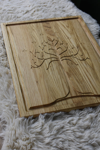 Eiken steakplank met sapgoot – White Tree (fantasy gravure)