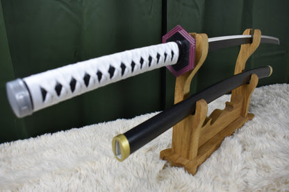 Eiken katanahouder (2-laag) – Medaillon 'Draak & pagode'